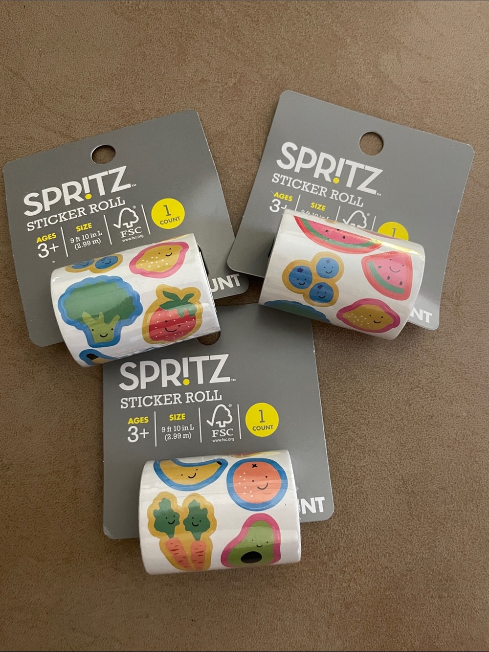 SPRITZ Fun Fruit Stickers - 3 Rolls